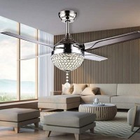 RainierLight Modern Crystal Ceiling Fan Lamp LED 3 Changing Light 4 Stainless Steel Blades with Remote Control for Living Room/Bedroom 44-Inch - B073P62MXG